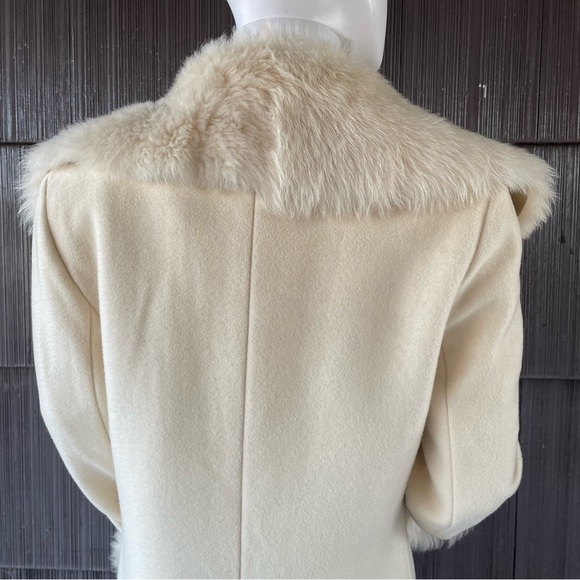🔥Mackage Wool Cashmere Blend Cream Coat Fur Trim Luxe Winter Overcoat Size M - Picture 9 of 16